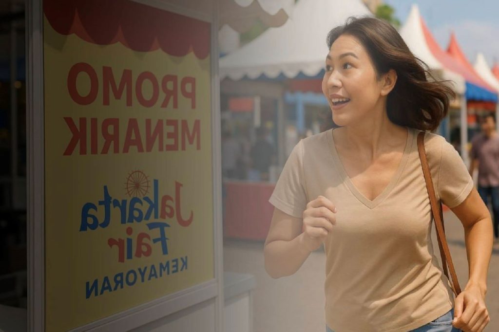 Wanita Berlari Mengejar Promo Jakarta Fair