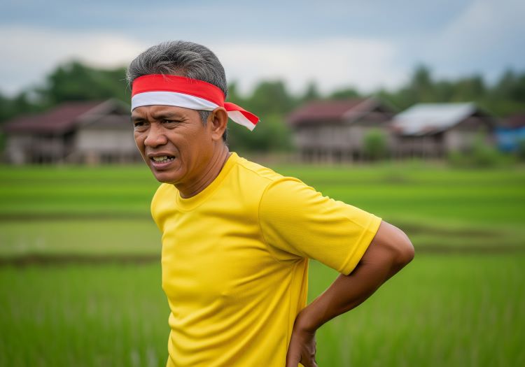(Ilustrasi seseorang mengalami pegal setelah lomba 17an, Sumber: AI Google Gemini)